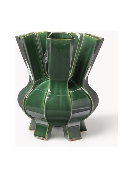 Designová porcelánová váza Puyi, V 34 cm, Glazovaný porcelán, Tmavě zelená, Ø 29 cm, V 34 cm