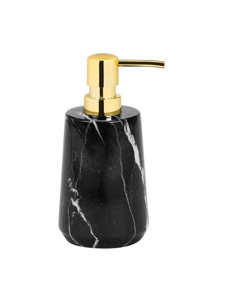Dispenser sapone in marmo Lux, Contenitore: marmo, Testa della pompa: plastica, Nero marmorizzato, dorato, Ø 8 x Alt. 17 cm