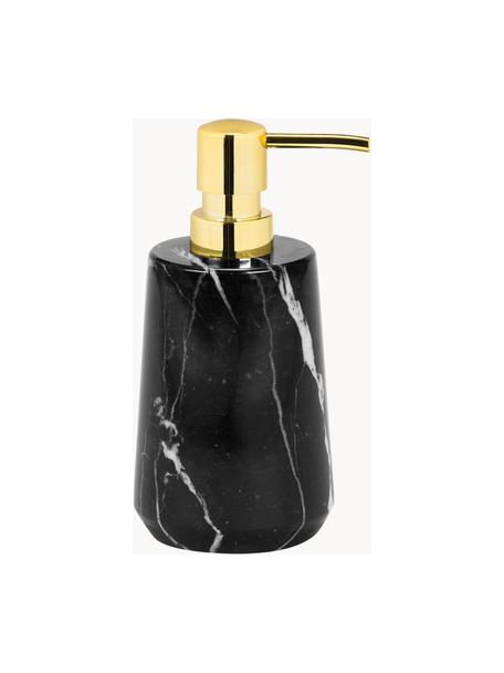 Marmor-Seifenspender Lux, Behälter: Marmor, Pumpkopf: Kunststoff, Schwarz, marmoriert, Goldfarben, Ø 8 x H 17 cm