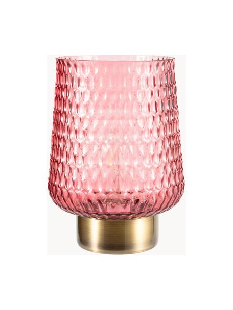 Kleine Mobile LED-Tischlampe Rose Glamour mit Timerfunktion, Glas, Metall, Rosa, Goldfarben, Ø 16 x H 21 cm