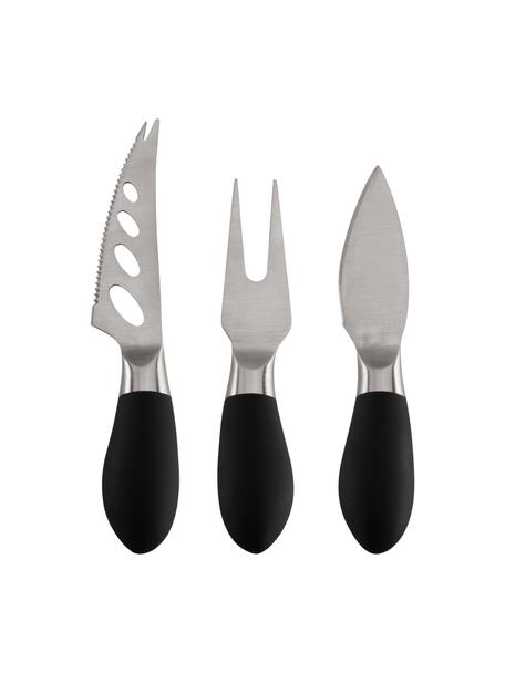 Set 3 coltelli da formaggio in acciaio inox Libra, Manico: acciaio inossidabile rive, Nero, argentato, Set in varie misure