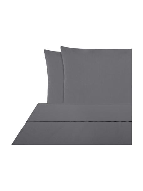 Set lenzuola in percalle grigio scuro Elsie, Grigio scuro, 180 x 300 cm + 2 federe 50 x 80 cm