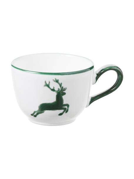 Handbeschilderde koffiekopje Classic Green Deer, Keramiek, Groen, wit, 190 ml