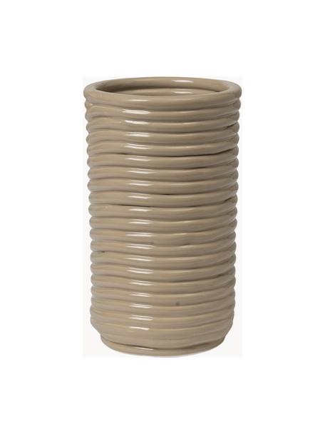 Handgefertigte Vase Corduroy, H 21 cm, Keramik, glasiert, Beige, Ø 12 x H 21 cm