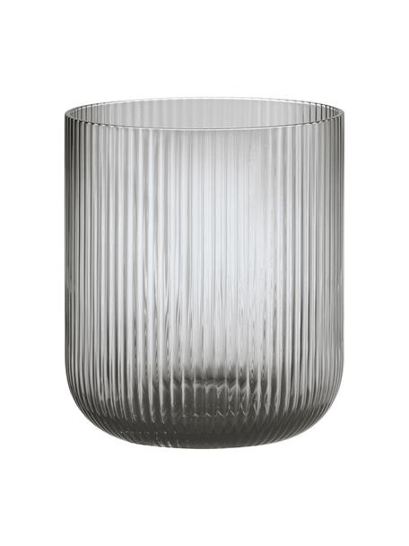 Windlicht Ven met groefreliëf van glas, Glas, Grijs, transparant, Ø 16 x H 16 cm