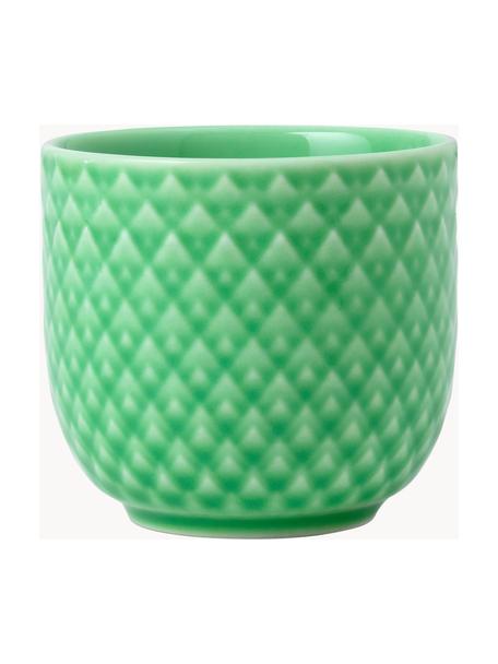 Soportes de huevo de porcelana con relieves Rhombe, 4 uds., Porcelana, Verde, Ø 5 x Al 5 cm