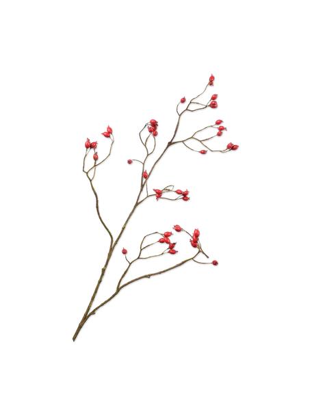 Dekoracyjna gałązka dzikiej róży, Tworzywo sztuczne, metalowy drut, Czerwony, brązowy, D 89 cm
