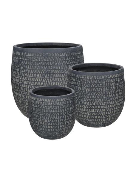 Cache-pots grès gris foncé Brimse, 3 élém., Grès cérame, Gris foncé, Lot de différentes tailles