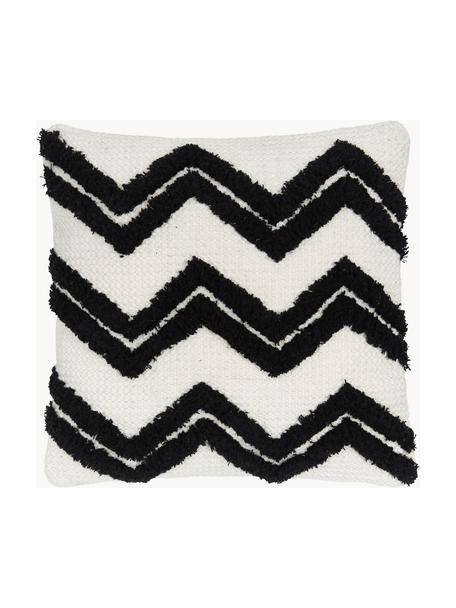 Housse de coussin 45x45 Akesha, 100 % coton, Blanc crème, noir, larg. 45 x long. 45 cm