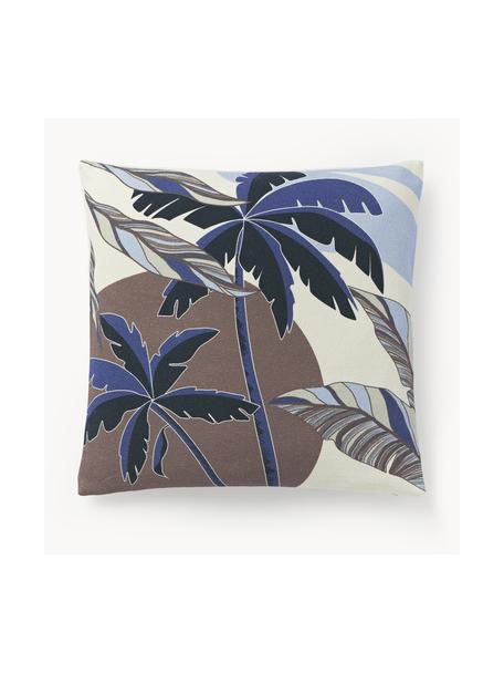 Poťah na vankúš s motívom paliem Miro, 100 % bavlna, Modré a hnedé odtiene, Š 45 x D 45 cm