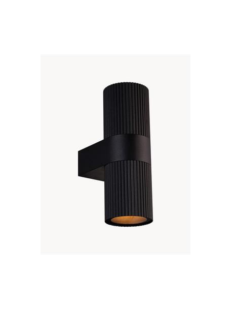 Outdoor wandlamp Kyklop, Diffuser: glas, Zwart, goudkleurig, Ø 9 x H 25 cm