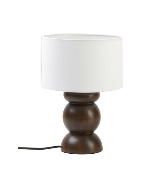 Lámpara de mesa de madera de fresna Sascha, Pantalla: tejido en aspecto lino, Cable: cubierto en tela, Madera oscura, Ø 24 x Al 34 cm