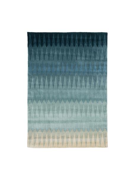 Alfombra artesanal de diseño Acacia, Parte superior: 100% lana, Reverso: 100% algodón Las alfombra, Tonos azules, An 140 x L 200 cm (Tamaño S)