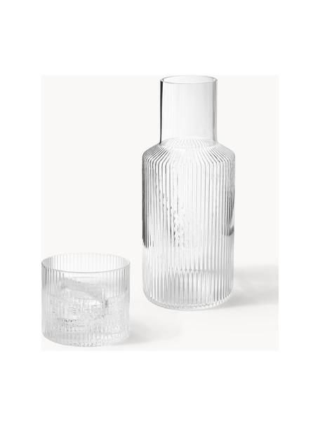 Mundgeblasene kleine Karaffe Ripple mit Wasserglas, 2er-Set, Glas, mundgeblasen, Transparent, glänzend, Karaffe: 500 ml, Glas: 200 ml