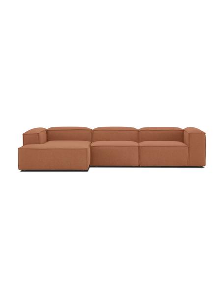Modulares Ecksofa Lennon, Bezug: 100% Polyester Der strapa, Gestell: Massives Kiefernholz, FSC, Webstoff Nougat, B 327 x T 180 cm, Eckteil links