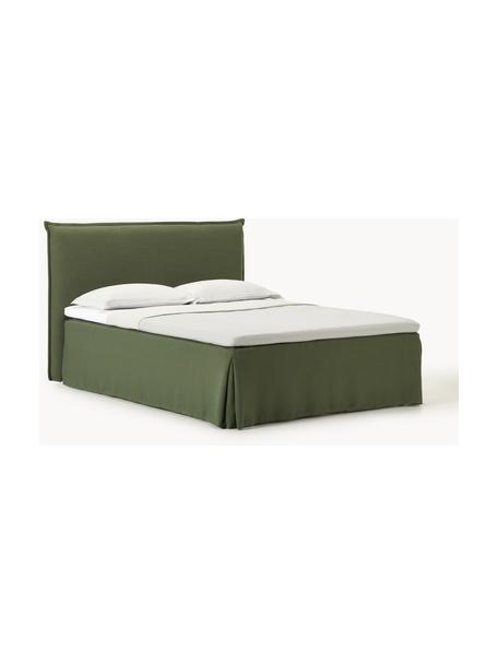 Boxspringbett Viola, Bezug: 54 % Polyester, 36 % Visk, Matratze: 7-Zonen-Taschenfederkern, Füße: Birkenholz Dieses Produkt, Webstoff Dunkelgrün, B 180 x L 200 cm, Härtegrad H2+H3