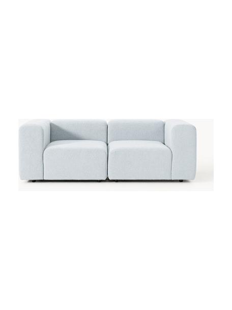 Modulares Bouclé-Sofa Lena (3-Sitzer), Bezug: Bouclé (93 % Polyester, 6, Gestell: Buchenholz, Spanplatte, H, Bouclé Hellblau, B 211 x T 106 cm