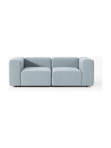 Modulares Bouclé-Sofa Lena (3-Sitzer), Bezug: Bouclé (93 % Polyester, 6, Gestell: Buchenholz, Spanplatte, H, Füße: Kunststoff, Bouclé Hellblau, B 211 x T 106 cm