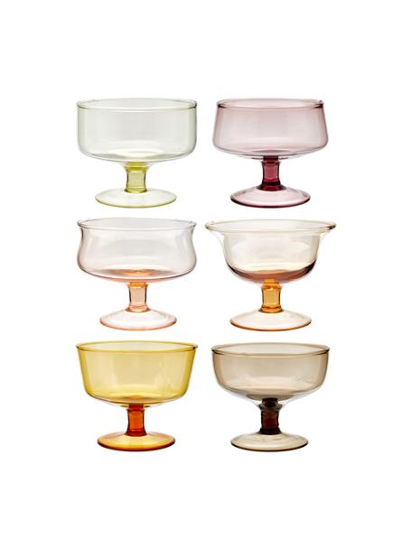 Copas de helado de vidrio sopaldo artesanalmente Desiguale, 6 uds., Vidrio soplado artesanalmente, Multicolor, Ø 12 x Al 8 cm, 400 ml
