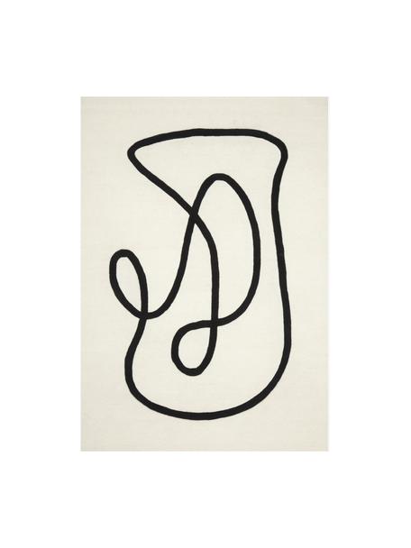Handgetufteter Wollteppich Line mit One Line Zeichnung, Flor: 100 % Wolle, Cremeweiß, B 80 x L 150 cm (Größe XS)