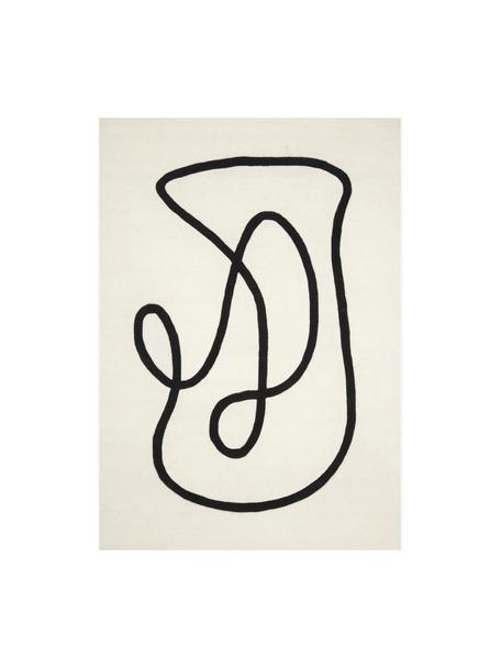 Handgetuft wollen vloerkleed Line met One Line tekening, Onderzijde: 100% katoen Bij wollen vl, Crèmewit, B 160 x L 230 cm (maat M)