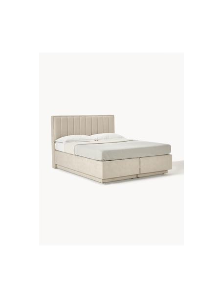 Boxspringbed Livia met opbergruimte, Matras: 5-zones pocketvering, Geweven stof lichtbeige, B 160 x L 200 cm, hardheidsgraad H3