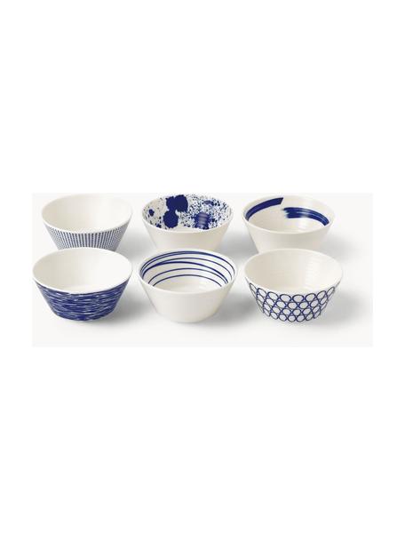 Snackschälchen Pacific Blue aus Porzellan, 6er-Set, Porzellan, Weiß, Dunkelblau, Ø 11 x H 5 cm