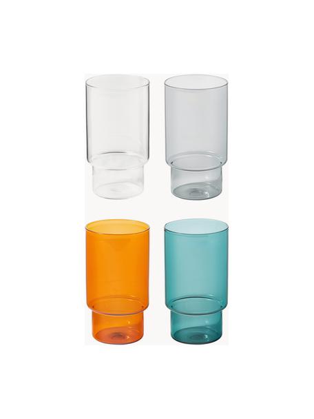 Vasos de agua soplados Gustave, 4 uds., Vidrio de borosilicato, Transparente, gris claro, azul petróleo, naranja, Ø 8 x Al 14 cm, 450 ml