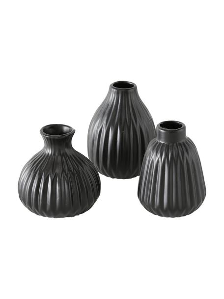 Kleines Vasen-Set Esko aus Porzellan, 3-tlg., Porzellan, Schwarz, Set mit verschiedenen Grössen