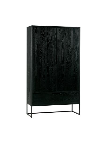 Schwarzes Highboard Silas aus Holz, Korpus: Eichenholz, gebürstet und, Füße: Metall, lackiert, Schwarz, B 85 x H 149 cm