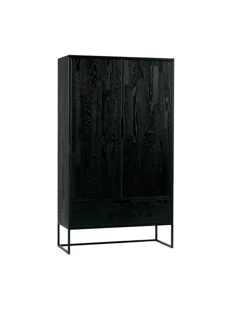 Highboard Silas aus Holz, Korpus: Eichenholz, gebürstet und, Füße: Metall, lackiert, Schwarz, B 85 x H 149 cm