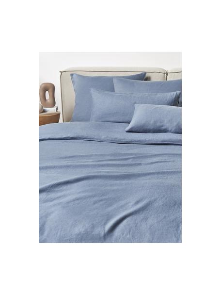 Housse de couette en lin délavé Airy, Bleu, larg. 240 x long. 220 cm
