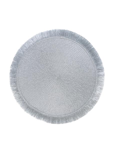 Ronde kunststoffen placemats Linda in zilverkleur met franjes, 6 stuks, Kunststof, Zilverkleurig, Ø 38 cm