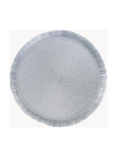 Ronde kunststoffen placemats Linda met franjes, 6 stuks, Kunststof, Zilverkleurig, Ø 38 cm
