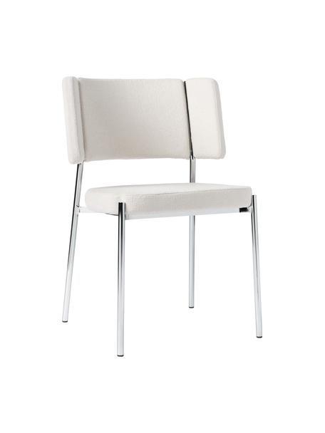 Krzesło tapicerowane bouclé Samantha, 2 szt., Tapicerka: bouclé (100% poliester) D, Nogi: metal malowany proszkowo, Złamana biel bouclé, srebrny, S 55 x G 55 cm