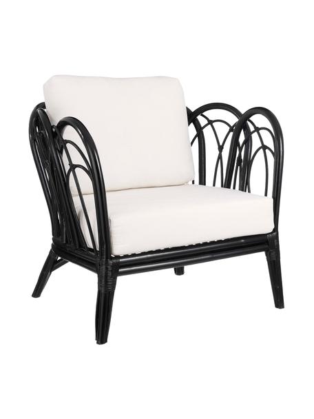 Krzesło rattanowe z poduszką Sherbrooke, Czarny, biały, S 83 x G 72 cm