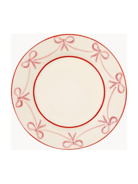 Handbeschilderd dinerbord Bow, Keramiek, Crèmewit, lichtroze, rood, Ø 29 cm