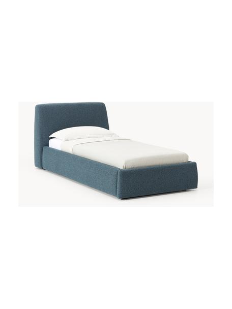 Cama individual en tejido bouclé con espacio de almacenamiento Cloud, Tapizado: tejido bouclé (80% poliés, Cuerpo: madera de pino y abeto ma, Patas: madera de abedul pintada , Bouclé gris azulado, Cama 90 (An 155 x L 220)