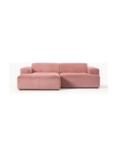 Canapé d'angle 3 places en velours côtelé Melva, Velours côtelé rose, larg. 238 x prof. 143 cm, méridienne à gauche