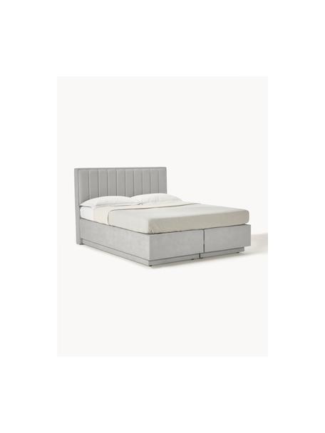 Boxspringbed Livia met opbergruimte, Matras: 5-zones pocketvering, Geweven stof lichtgrijs, B 140 x L 200 cm, hardheidsgraad H2