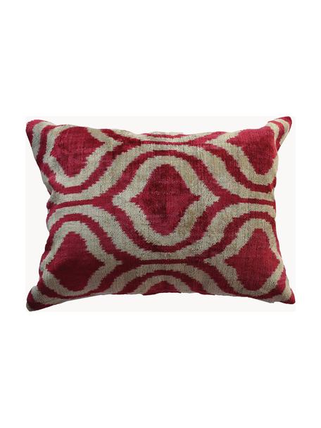 Housse de coussin en velours avec motif abstrait Velvety, Velours de soie (50 % soie, 50 % coton), Pourpre, beige, larg. 40 x long. 60 cm