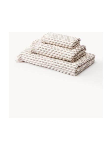 Lot de serviettes de bain texturées Juniper, tailles variées, Blanc cassé, nougat, 3 éléments (1 serviette invité, 1 serviette de toilette et 1 drap de bain)