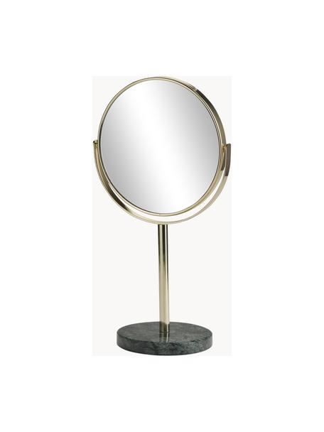 Runder Kosmetikspiegel Ramona mit grünem Marmorfuß, Rahmen: Metall, Fuß: Marmor, Spiegelfläche: Spiegelglas, Goldfarben, Grün, marmoriert, Ø 20 x H 34 cm