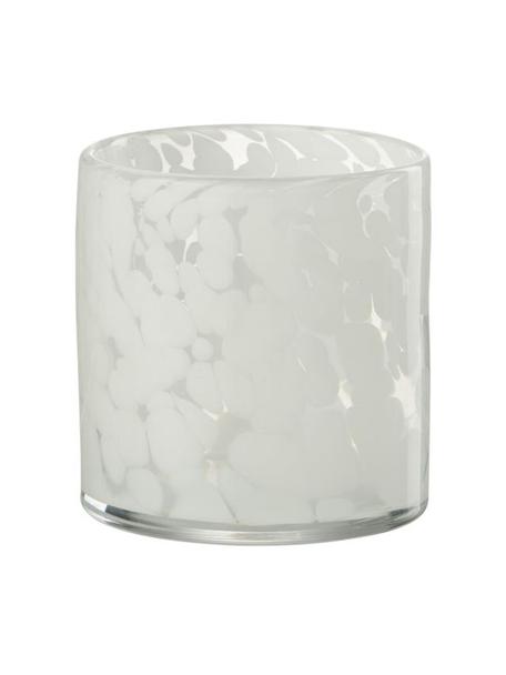 Teelichthalter Hurricane in Weiss mit Tupfen-Optik, Glas, Weiss, transparent, Ø 12 x H 12 cm