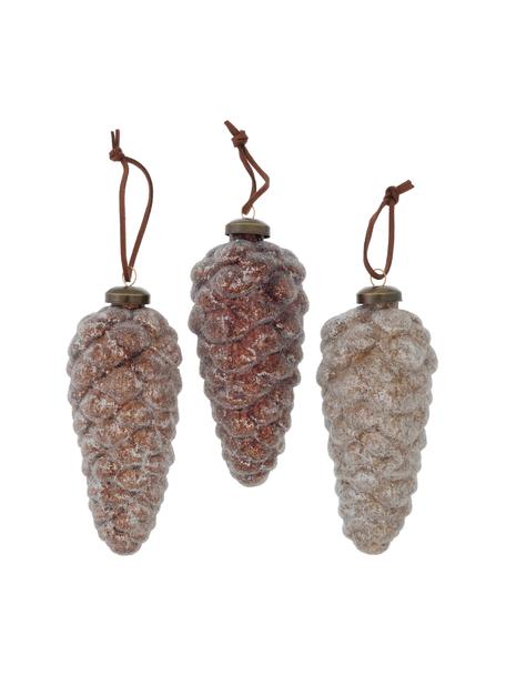 Set 3 ciondoli di Natale fatti a mano Mikana, Vetro verniciato, Tonalità marroni, Ø 6 x Alt. 13 cm