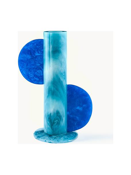 Váza Mustique, V 30 cm, Akryl, leštený a mramorový vzhľad, Odtiene modrej, Š 23 x V 30 cm