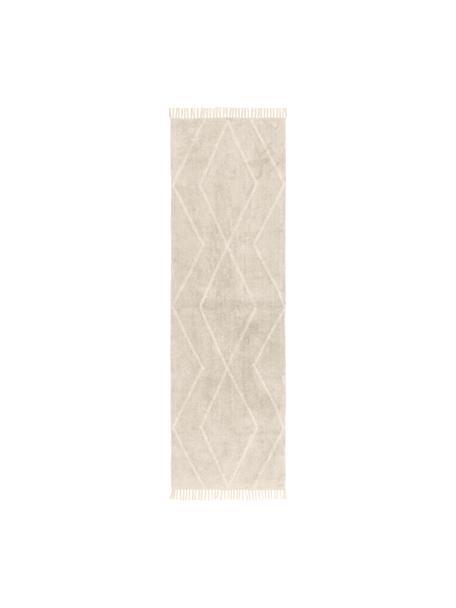 Ręcznie tuftowany chodnik z bawełny z frędzlami w stylu boho Luna, Beżowy, biały, S 80 x D 250 cm