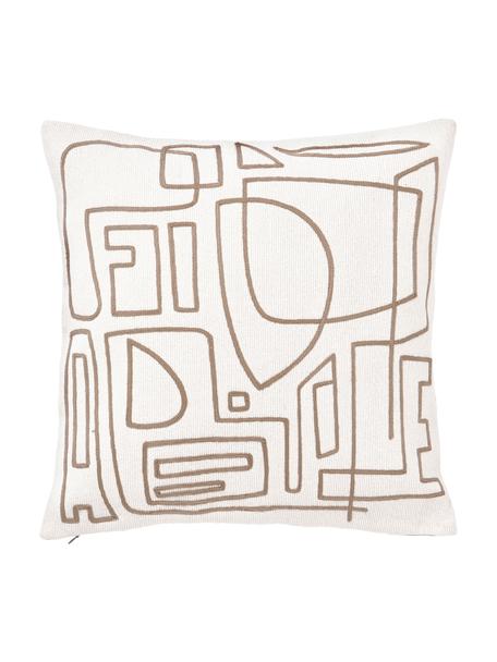 Geborduurde katoenen kussenhoes Maree met abstracte decoraties, 100% katoen, Beige, grijs, B 45 x L 45 cm