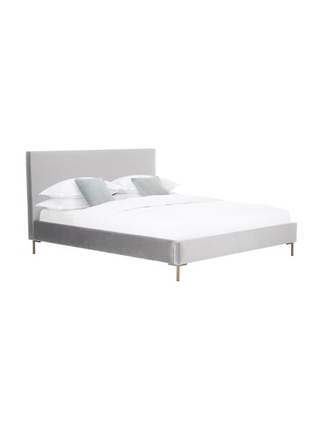 Samt-Polsterbett Peace, Bezug: Polyestersamt 290 g/m² so, Korpus: Massives Kiefernholz, FSC, Samt Hellgrau, B 200 x L 200 cm
