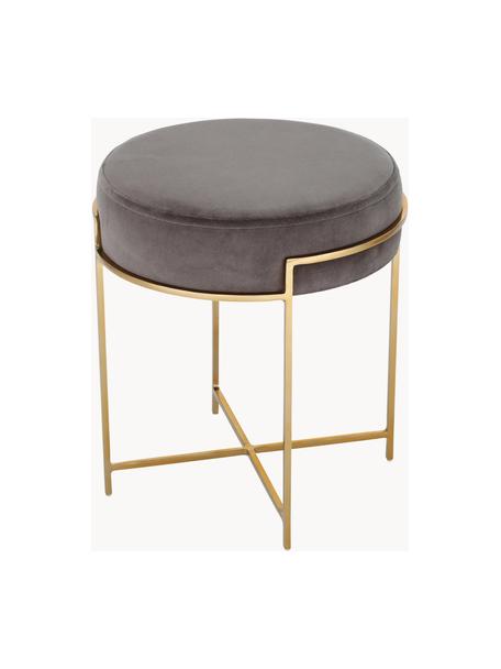 Samt-Hocker Madeleine mit Metallgestell, Bezug: Baumwollsamt, Fuß: Metall, pulverbeschichtet, Samt Dunkelgrau, Ø 40 x H 45 cm
